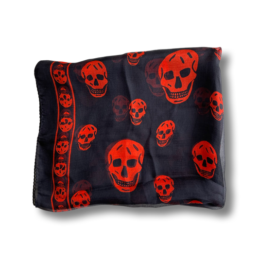 Alexander McQueen Black/Red  Skull Silk Scarf