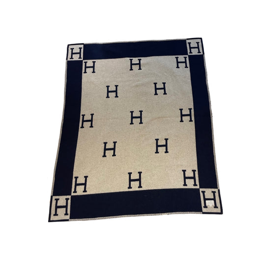 HERMES Navy Logo Blanket