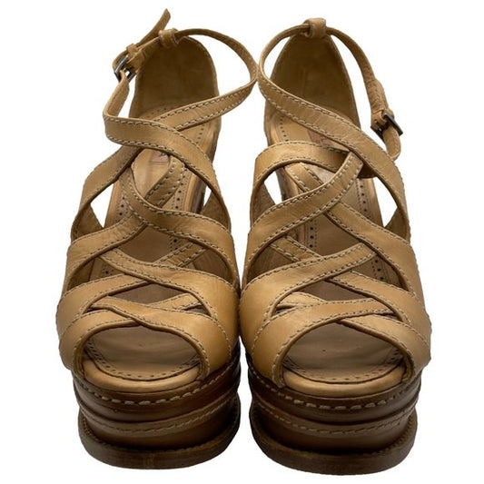 Alaia Tan Leather Platform Heels 38 1/2